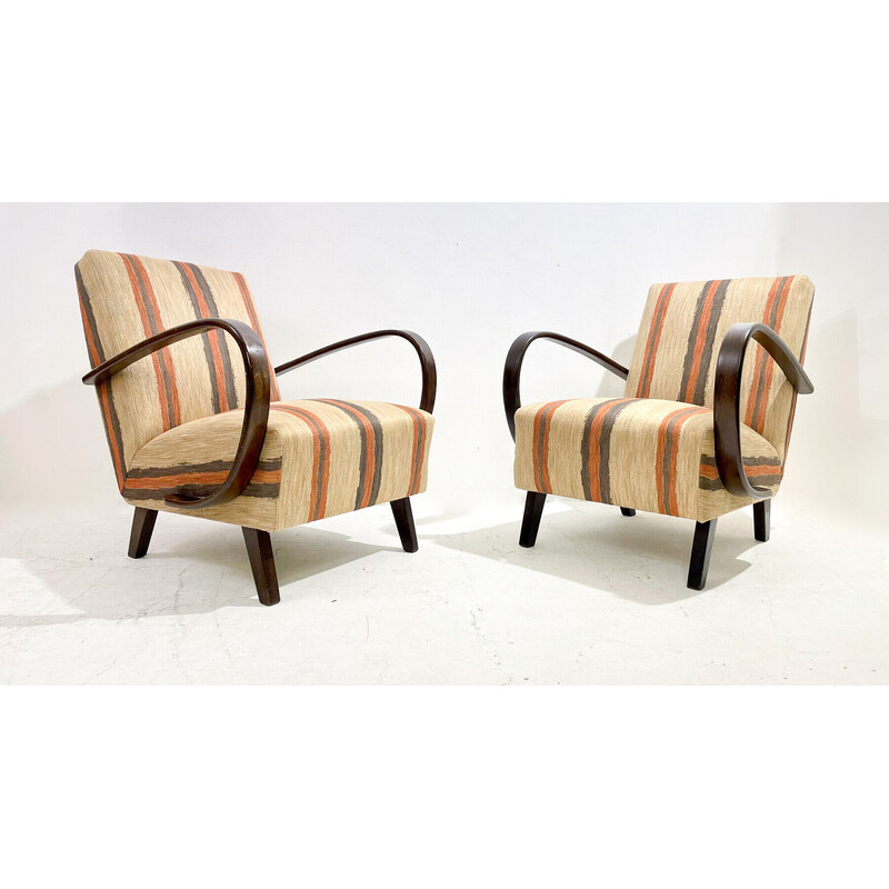 Paar vintage gebogen houten fauteuils van Jindrich Halabala, Tsjechië 1940