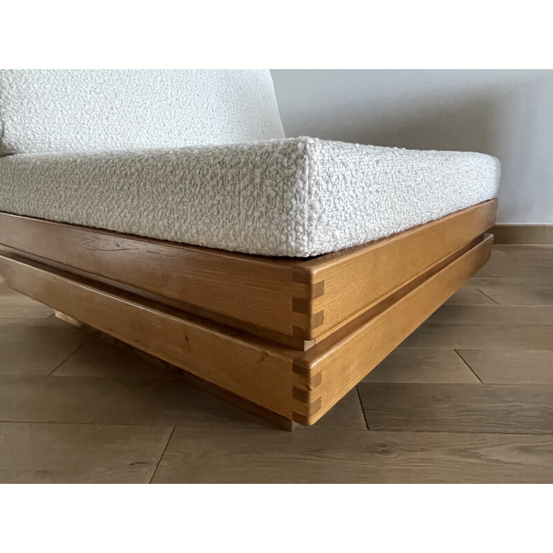 Pareja de sillones vintage de olmo macizo y bouclette de Maison Regain, 1960