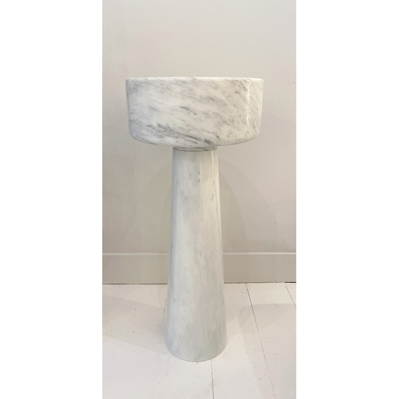 Mid-century white marble planter by Angelo Mangiarotti, Italy 1970s