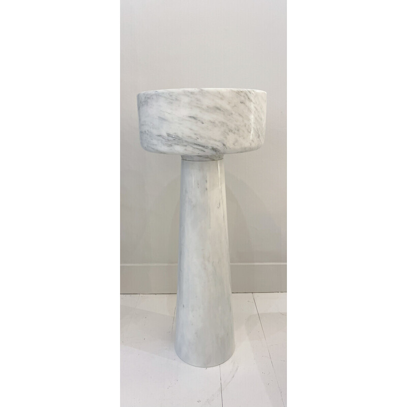 Mid-century white marble planter by Angelo Mangiarotti, Italy 1970s