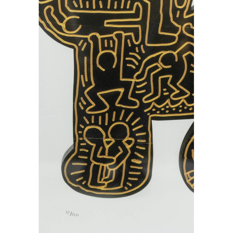 Sérigraphie vintage avec cadre en chêne par Keith Haring, Amérique 1990