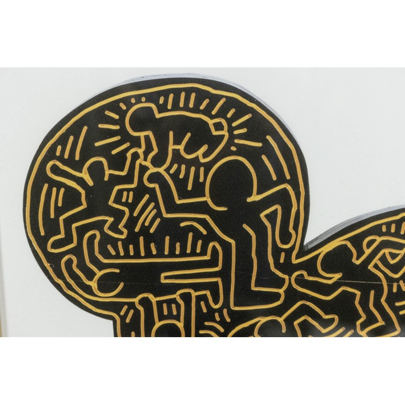 Vintage zeefdruk met eikenhouten lijst door Keith Haring, Amerika 1990