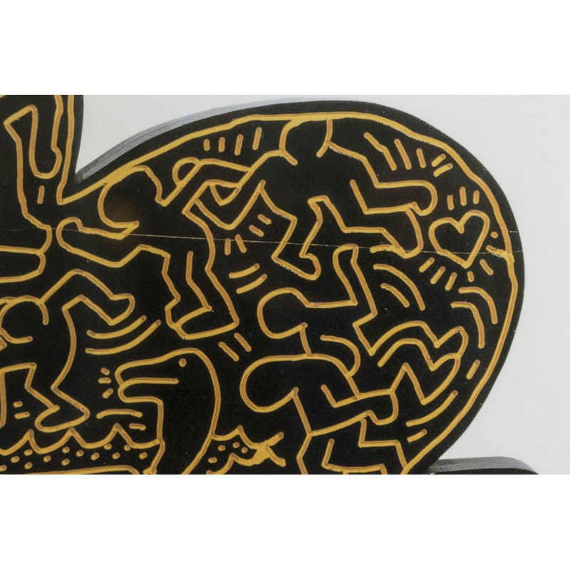 Serigrafía vintage con marco de roble de Keith Haring, América 1990