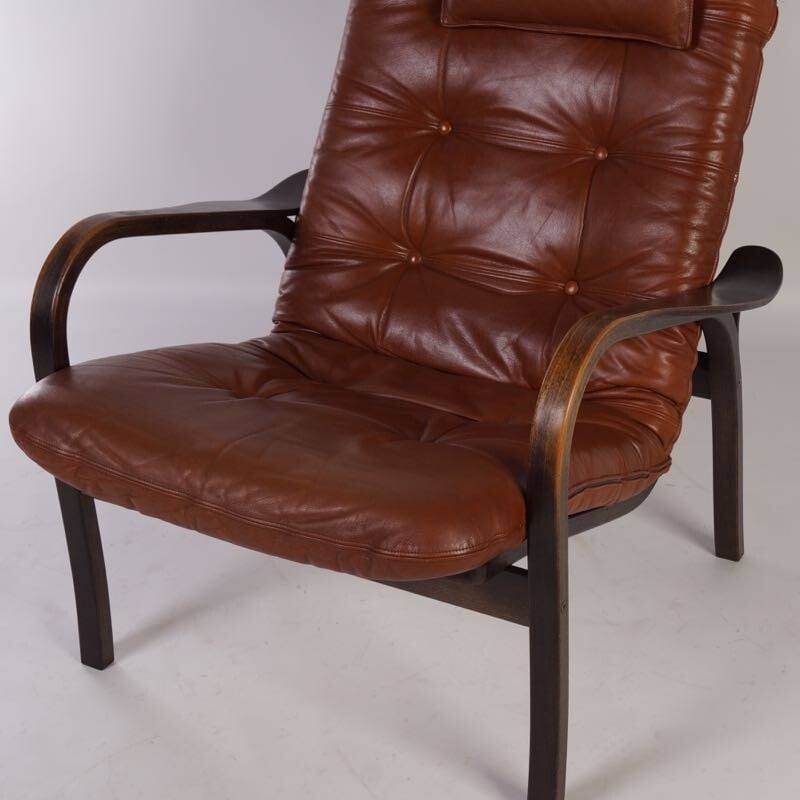 Brown leather armchair by Yngve Ekström for Swedese - 1970