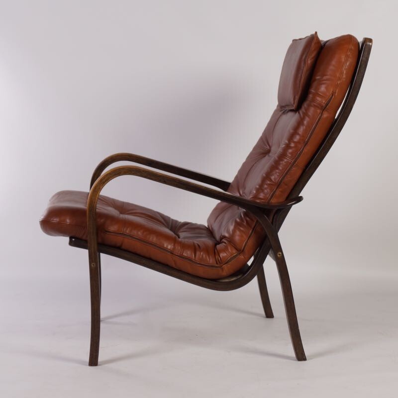 Brown leather armchair by Yngve Ekström for Swedese - 1970