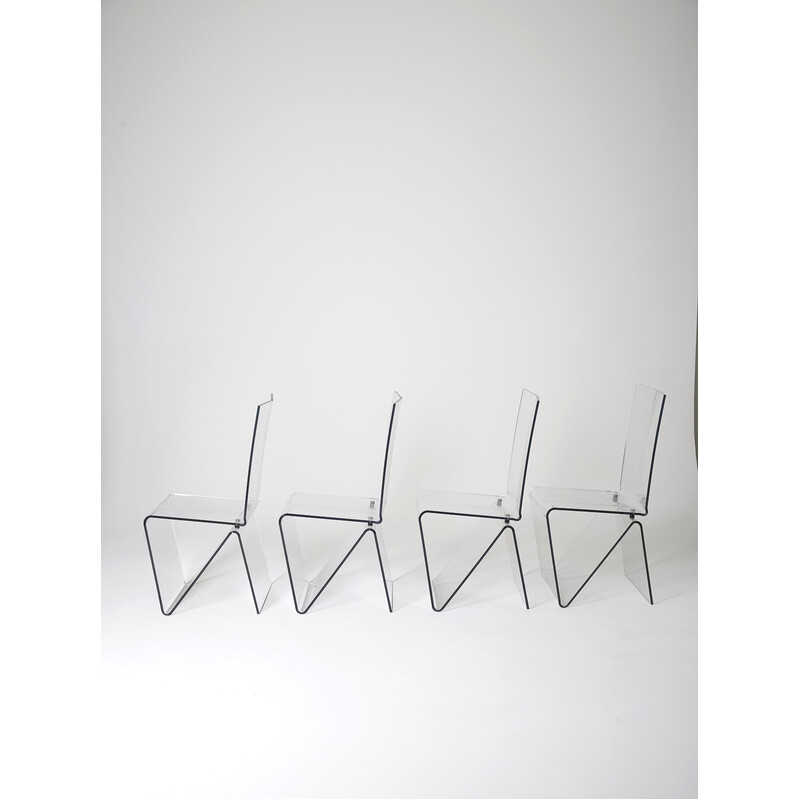 Set of 4 vintage altuglas chairs by David Lange, 1990s
