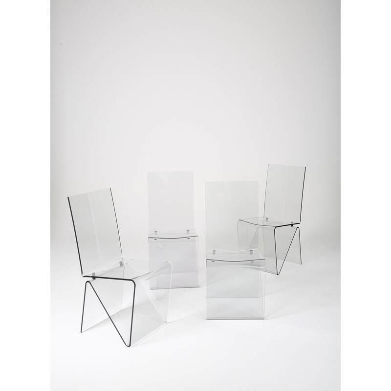 Ensemble de 4 chaises vintage en altuglas par David Lange, 1990