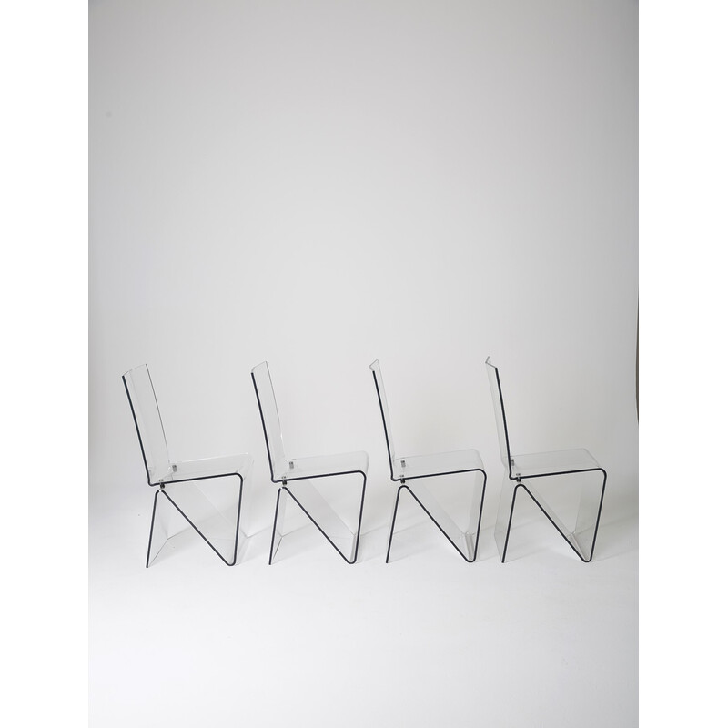 Juego de 4 sillas altuglas vintage de David Lange, 1990