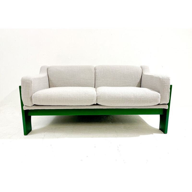 Vintage 2 seater sofa in green lacquered wood by Saporiti, Italy 1960s