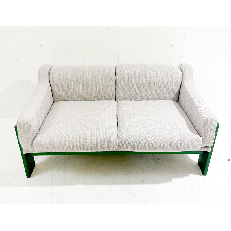 Vintage 2 seater sofa in green lacquered wood by Saporiti, Italy 1960s