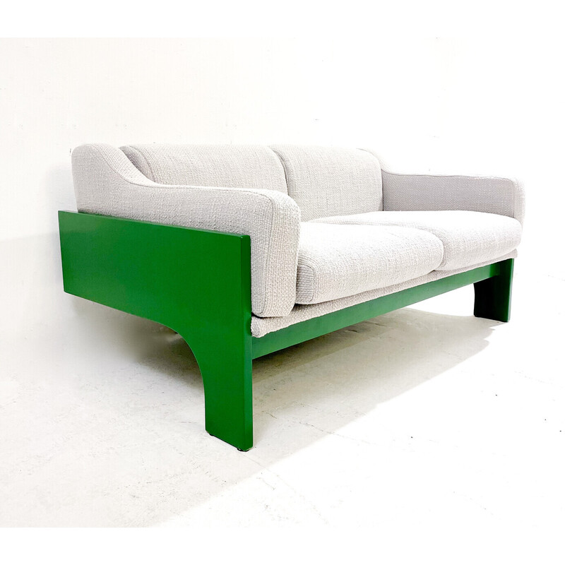 Vintage 2 seater sofa in green lacquered wood by Saporiti, Italy 1960s