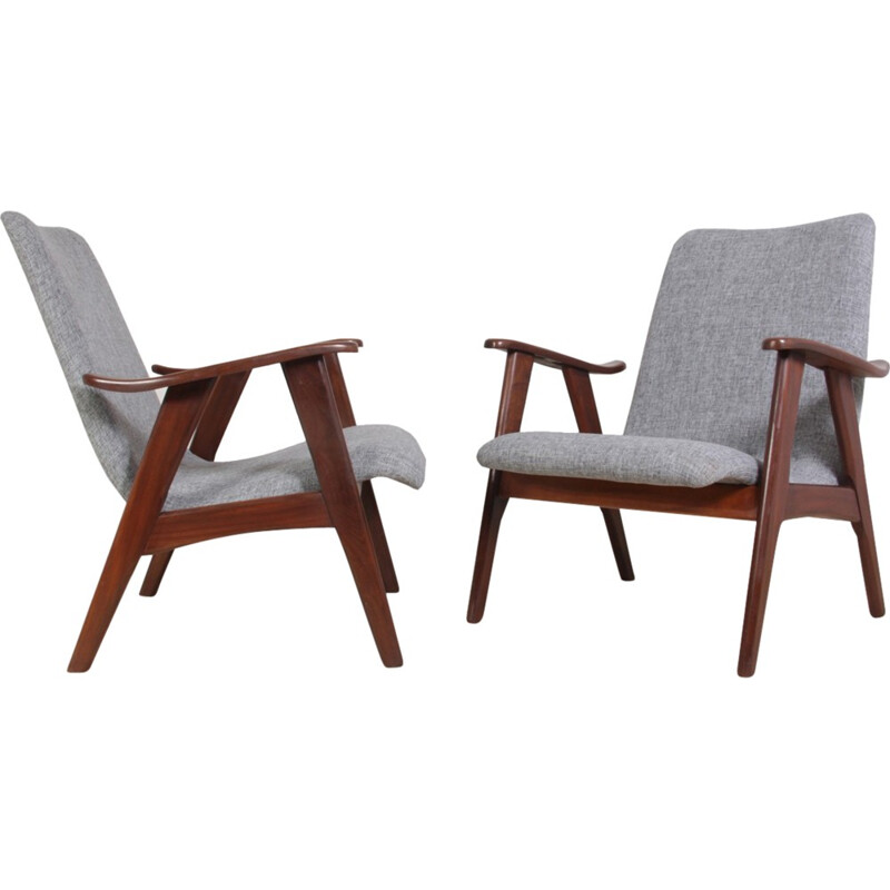 Pair of Dutch lounge armchairs in teak - 1960s