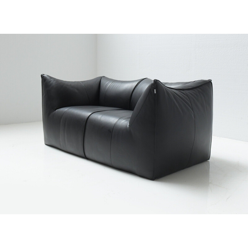 Vintage "Le bambole" sofa in black leather by Mario Bellini for B and B, Italy 1970