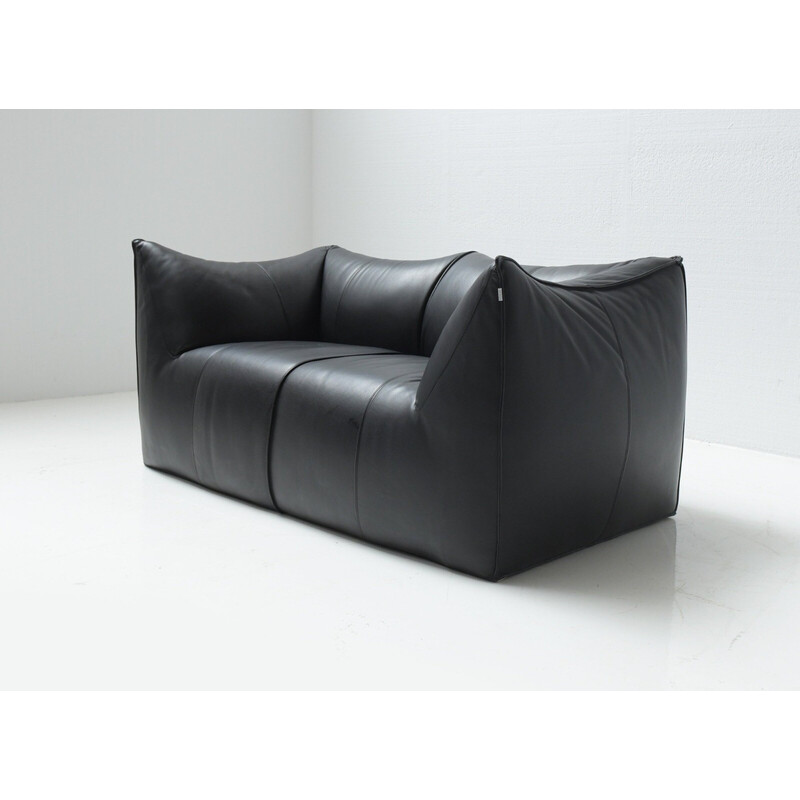 Vintage "Le bambole" Sofa in schwarzem Leder von Mario Bellini für B and B, Italien 1970