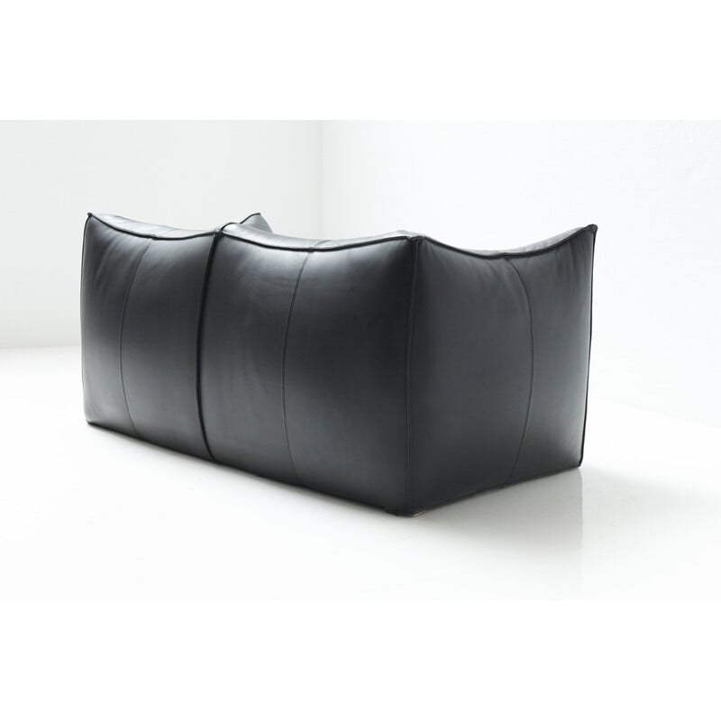 Vintage "Le bambole" sofa in black leather by Mario Bellini for B and B, Italy 1970