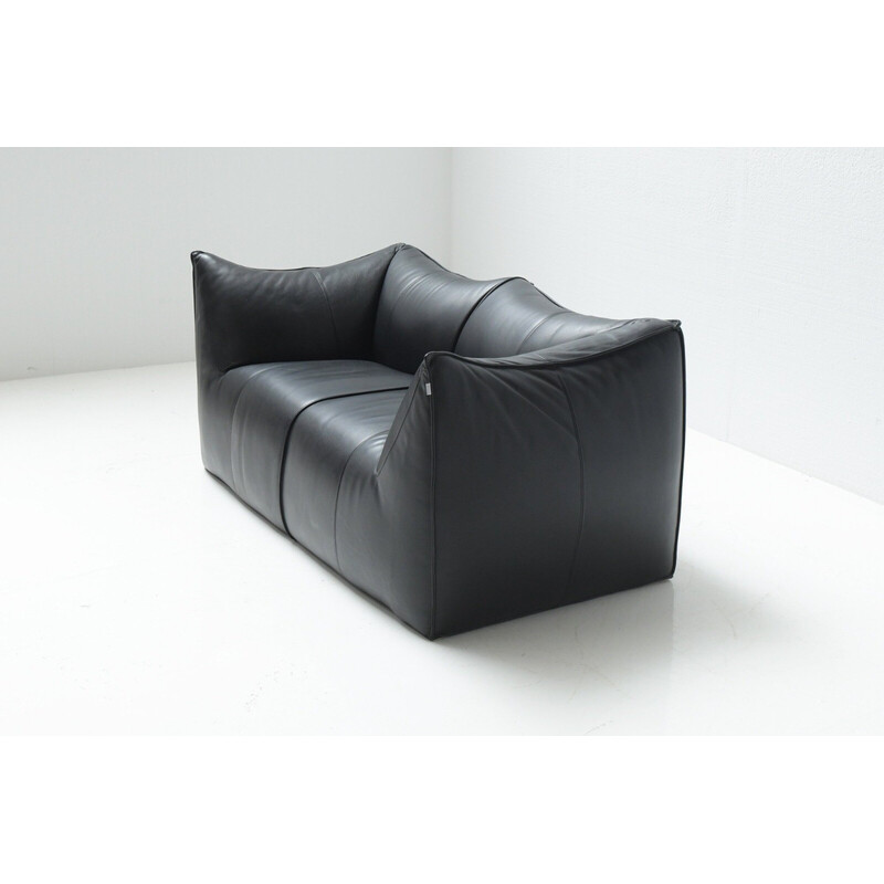 Vintage "Le bambole" sofa in black leather by Mario Bellini for B and B, Italy 1970