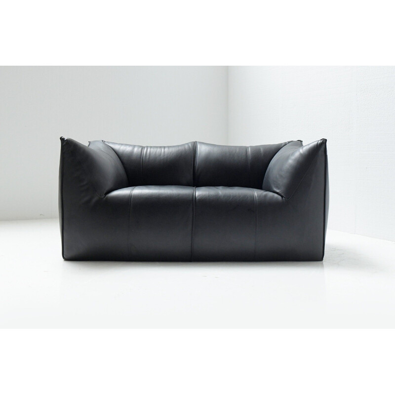 Vintage "Le bambole" sofa in black leather by Mario Bellini for B and B, Italy 1970