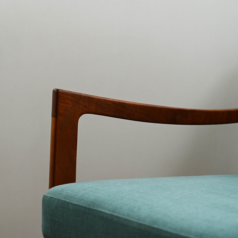 Pair of vintage armchairs in rosewood and blue fabric by Ole Wanscher for France&Son