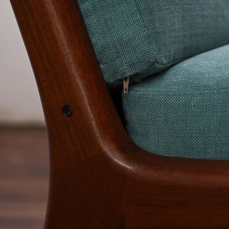 Pair of vintage armchairs in rosewood and blue fabric by Ole Wanscher for France&Son