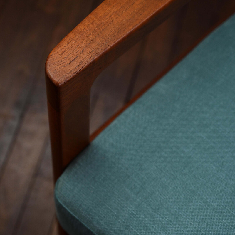 Pair of vintage armchairs in rosewood and blue fabric by Ole Wanscher for France&Son