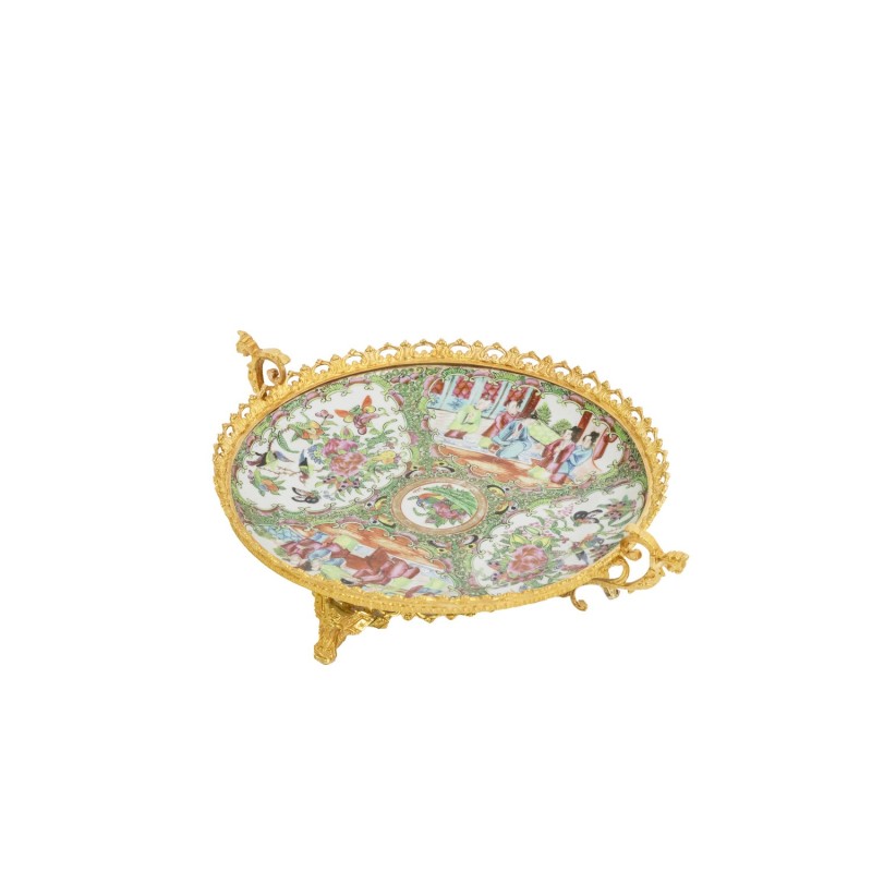 Assiette vintage en porcelaine de Canton et bronze, 1880