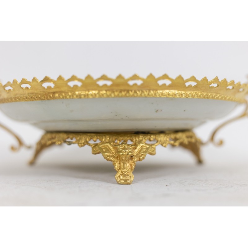 Plato antiguo de porcelana y bronce de Cantón, 1880