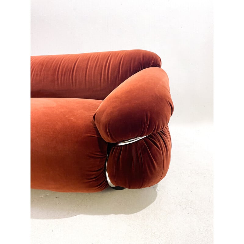 Vintage Sesann sofa in orange velvet by Gianfranco Frattini for Cassina, Italy 1970s