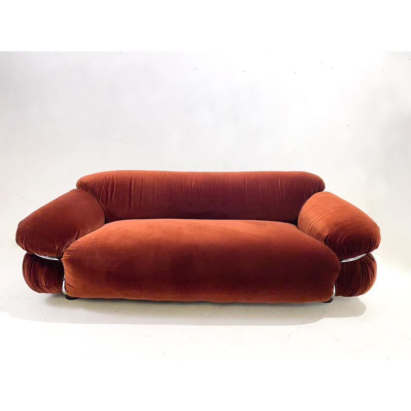 Vintage Sesann sofa in orange velvet by Gianfranco Frattini for Cassina, Italy 1970s