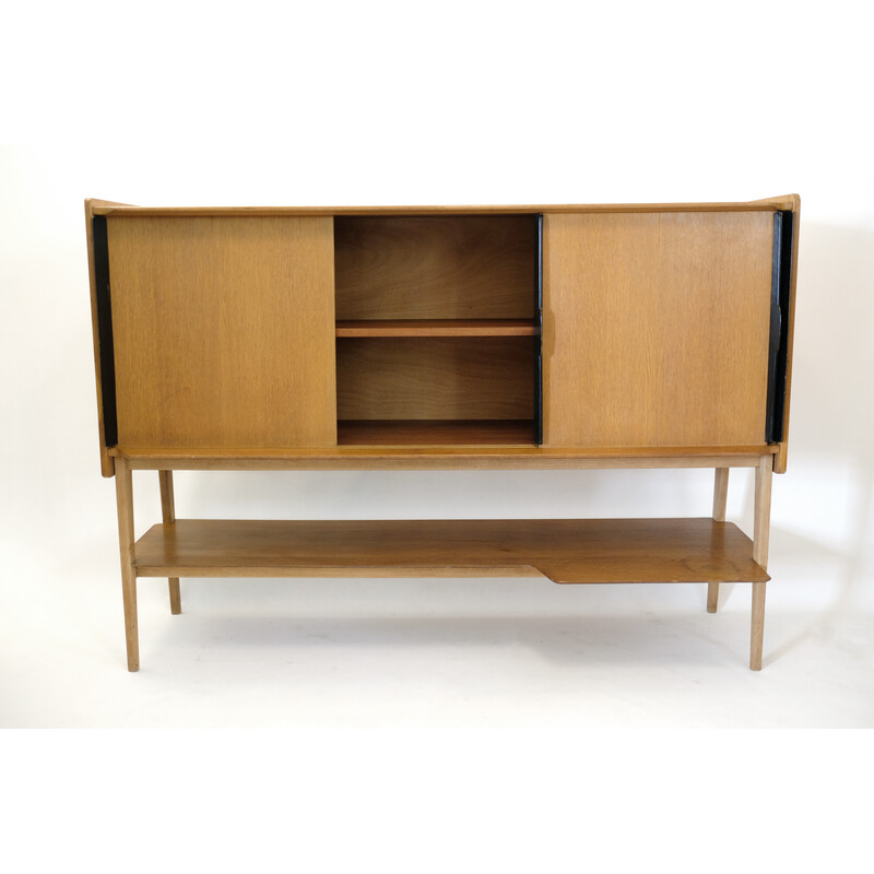 Vintage eiken en zwart houten dressoir van Roger Landault voor Meuble Abc, 1950