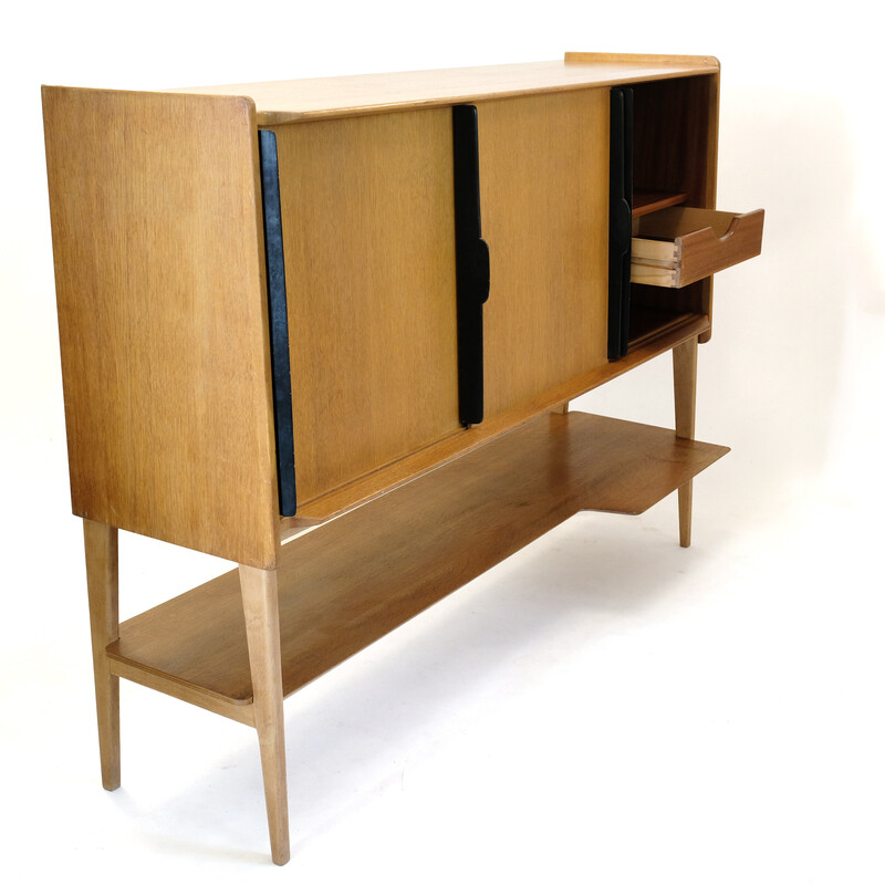 Vintage oak and black wood sideboard by Roger Landault for Meuble Abc, 1950