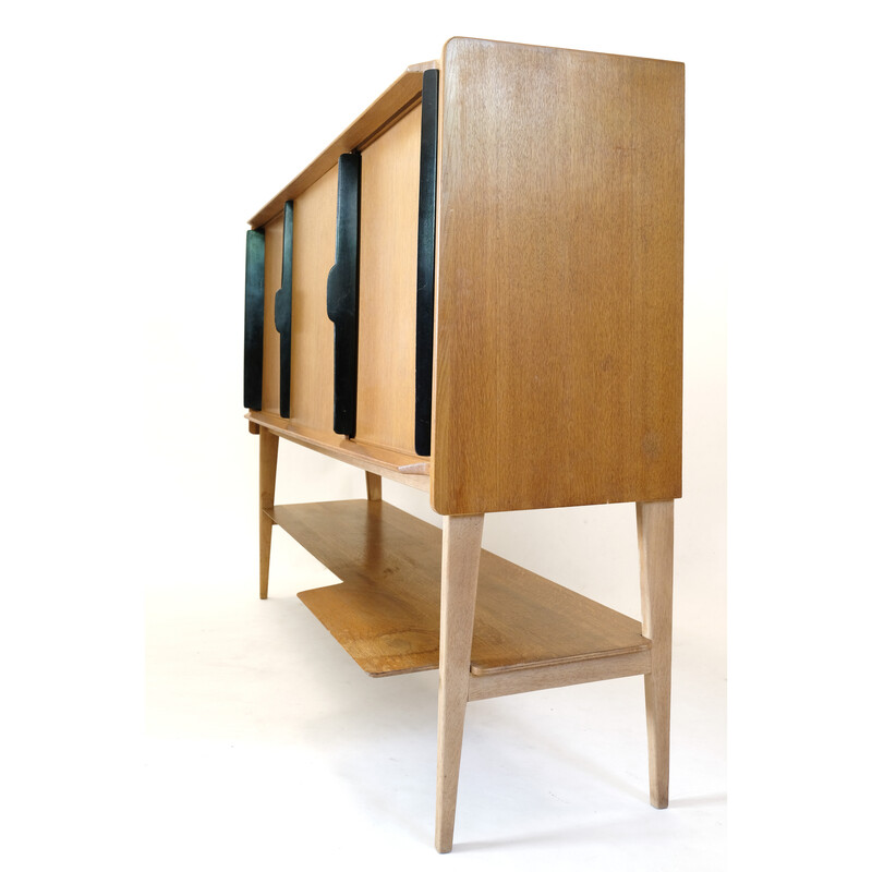 Vintage eiken en zwart houten dressoir van Roger Landault voor Meuble Abc, 1950