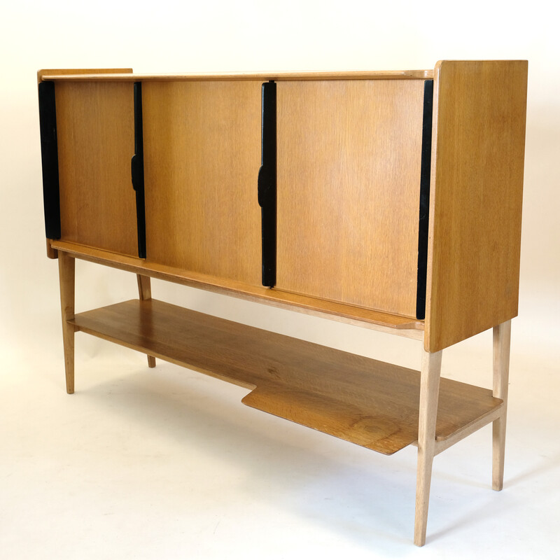 Vintage eiken en zwart houten dressoir van Roger Landault voor Meuble Abc, 1950