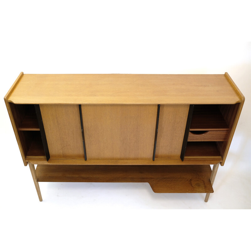 Credenza vintage in rovere e legno nero di Roger Landault per Meuble Abc, 1950