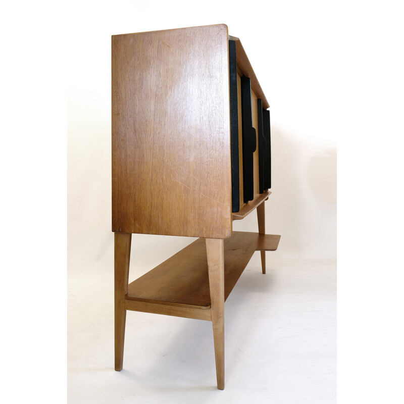 Vintage eiken en zwart houten dressoir van Roger Landault voor Meuble Abc, 1950