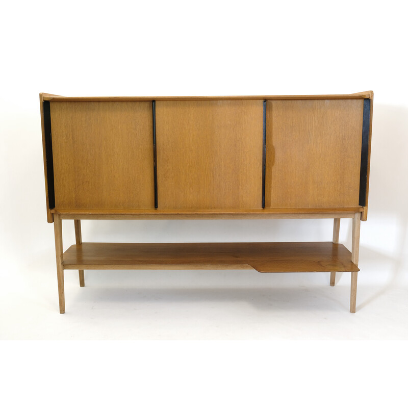 Credenza vintage in rovere e legno nero di Roger Landault per Meuble Abc, 1950