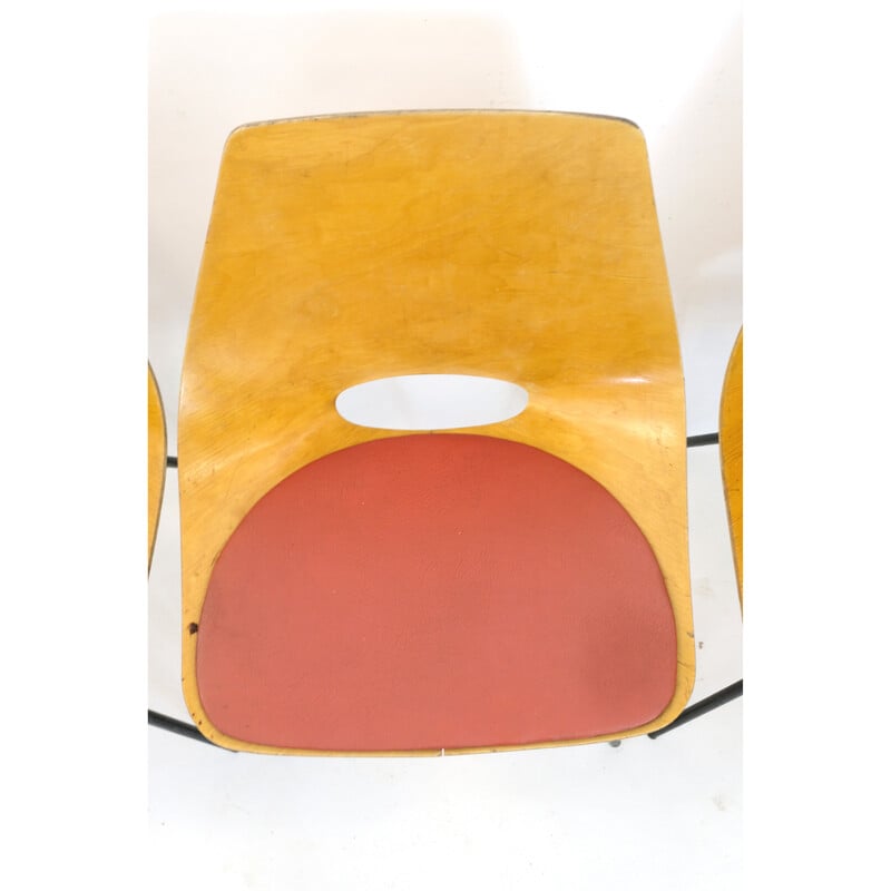 Set van 6 vintage Tonneau stoelen in metaal en multiplex van Pierre Guariche voor Steiner, 1960