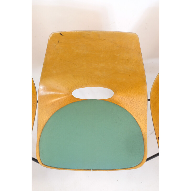 Set di 6 sedie Tonneau vintage in metallo e compensato di Pierre Guariche per Steiner, 1960