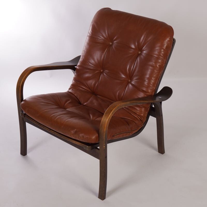  Brown leather armchair by Yngve Ekström for Swedese - 1970s