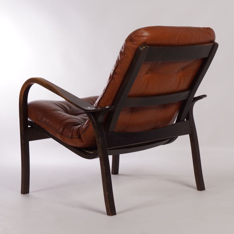  Brown leather armchair by Yngve Ekström for Swedese - 1970s