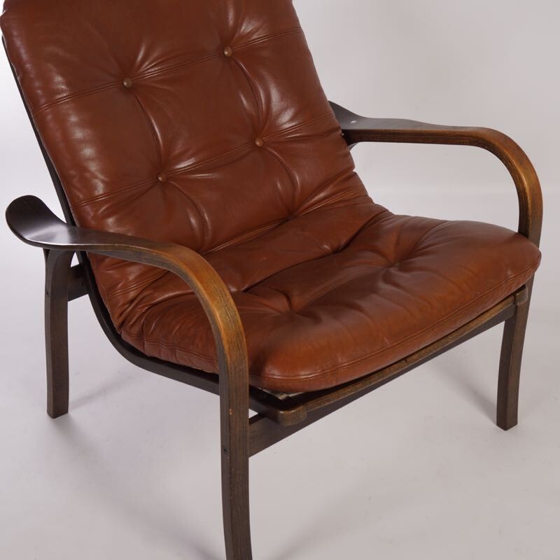  Brown leather armchair by Yngve Ekström for Swedese - 1970s
