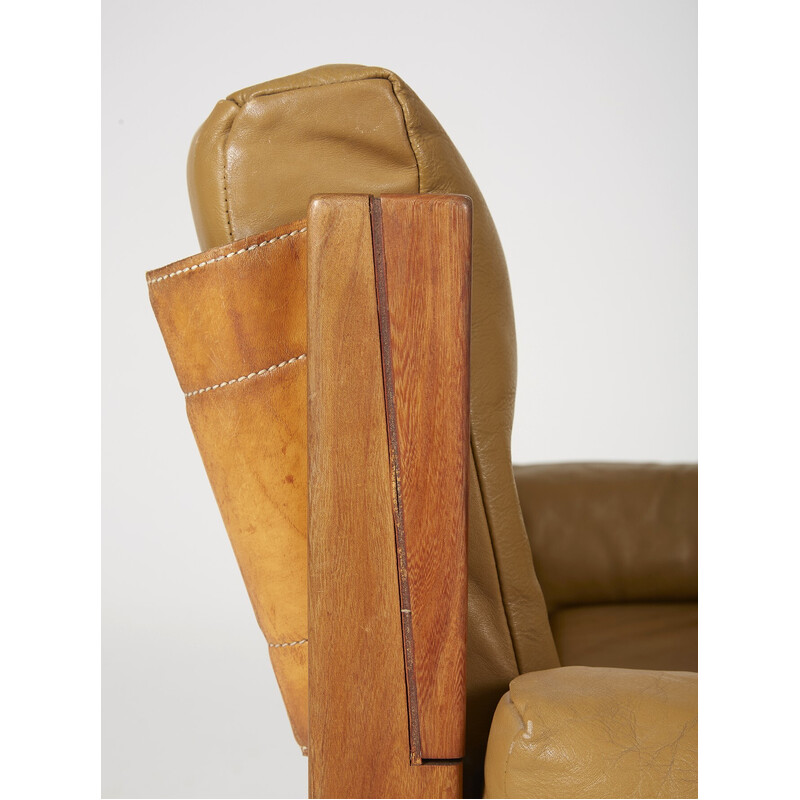 Vintage S15 elmwood and leather armchair by Pierre Chapo, 1960
