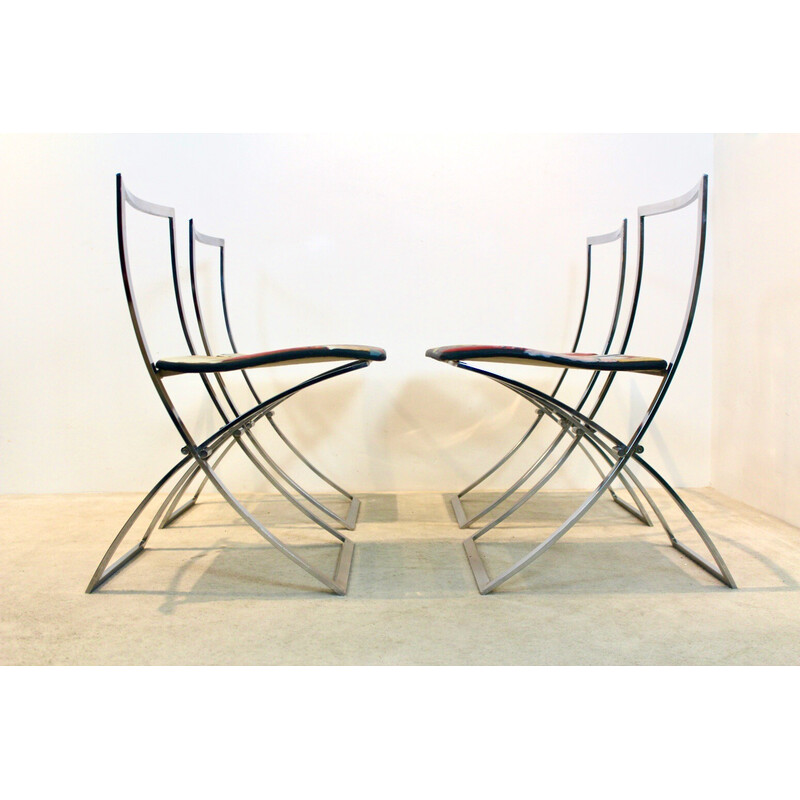 Set of 4 vintage "Luisa" chairs in chromed steel by Marcello Cuneo for Mobel Italia, Italy 1970s