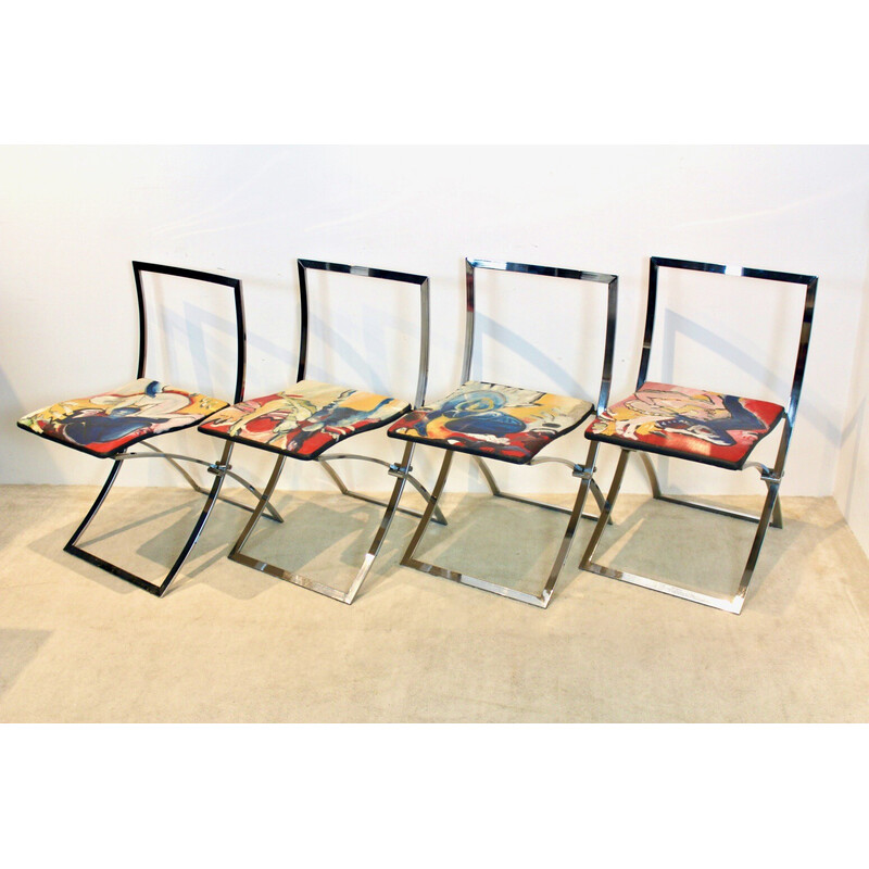 Set of 4 vintage "Luisa" chairs in chromed steel by Marcello Cuneo for Mobel Italia, Italy 1970s