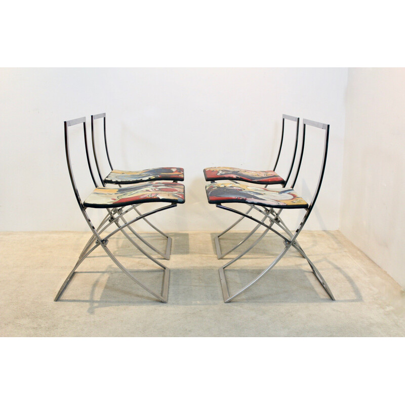 Ensemble de 4 chaises vintage "Luisa" en acier chromé par Marcello Cuneo pour Mobel Italia, Italie 1970