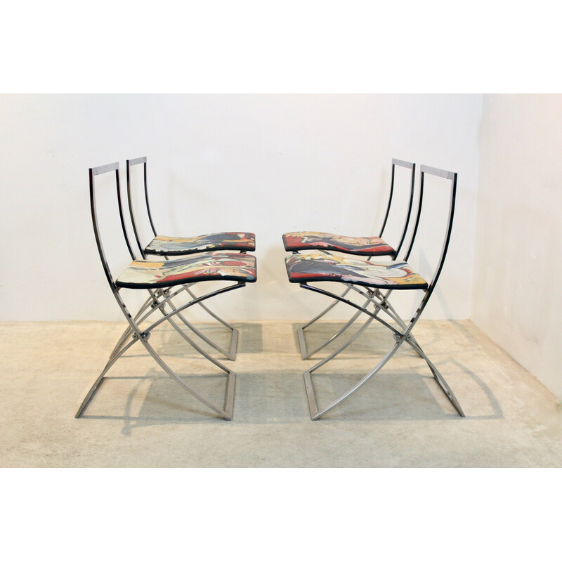 Set van 4 vintage "Luisa" stoelen in verchroomd staal van Marcello Cuneo voor Mobel Italia, Italië 1970