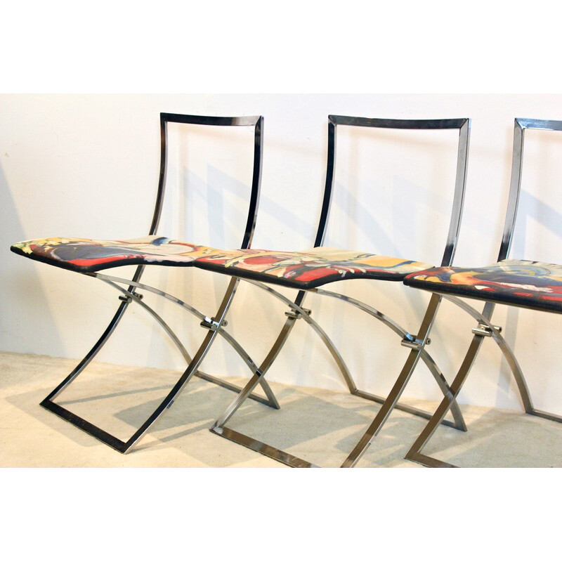 Ensemble de 4 chaises vintage "Luisa" en acier chromé par Marcello Cuneo pour Mobel Italia, Italie 1970