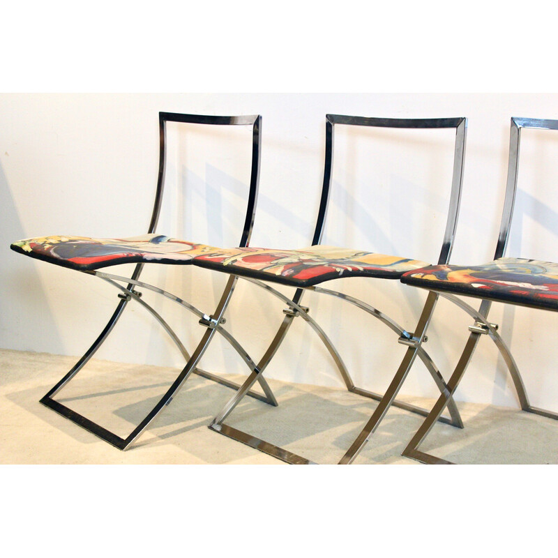 Set van 4 vintage "Luisa" stoelen in verchroomd staal van Marcello Cuneo voor Mobel Italia, Italië 1970