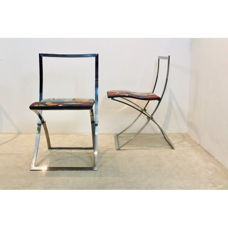Conjunto de 4 cadeiras "Luisa" vintage em aço cromado de Marcello Cuneo para Mobel Italia, Itália 1970