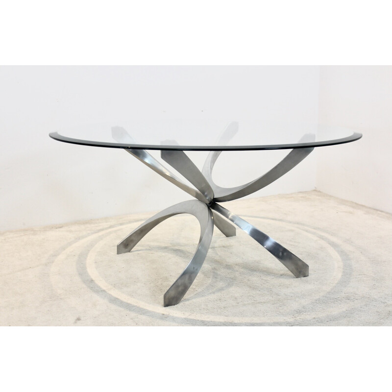 Table basse vintage en aluminium et verre par Knut Hesterberg pour Ronald Schmitt, Allemagne 1970