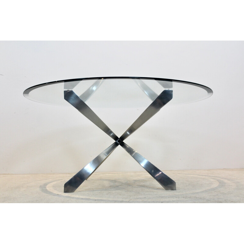 Table basse vintage en aluminium et verre par Knut Hesterberg pour Ronald Schmitt, Allemagne 1970